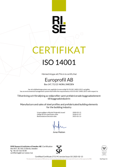 Europrofil SS-EN ISO 14001